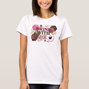 T-shirt Motif artistique DRINK WITH ME rose gras