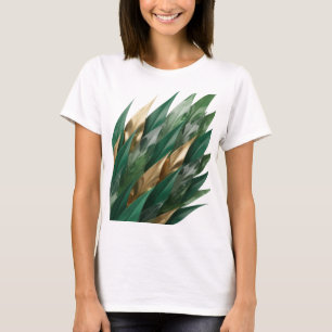 T-shirt Motif Artistique Feuilles Dorées Argentées Brillan
