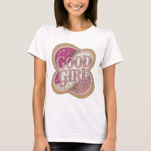 T-shirt Motif artistique GOOD GIRL Rose élégant