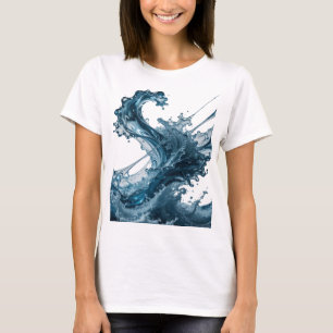 T-shirt Motif artistique vague d'eau argent dynamique