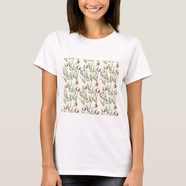 T-shirt Motif avec les tulipes blanches rouges (Devant)