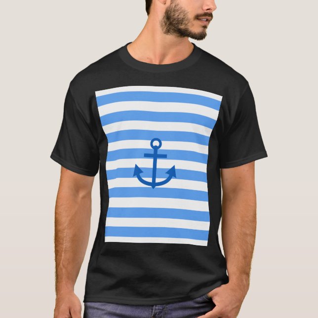 T-shirt Motif Bleu et blanc avec Ancre (Devant)