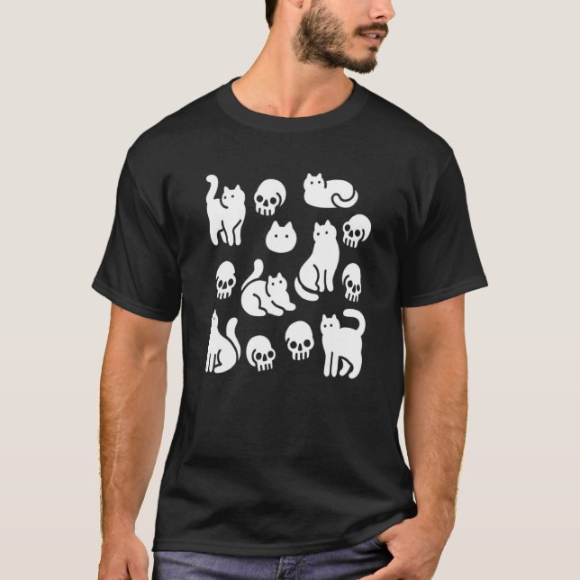 T-shirt Motif chats et crânes Halloween (Devant)