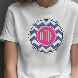 T-shirt Motif Chevron avec Monogramme - Magenta Navy