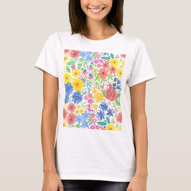 T-shirt Motif d'aquarelle florale (Devant)