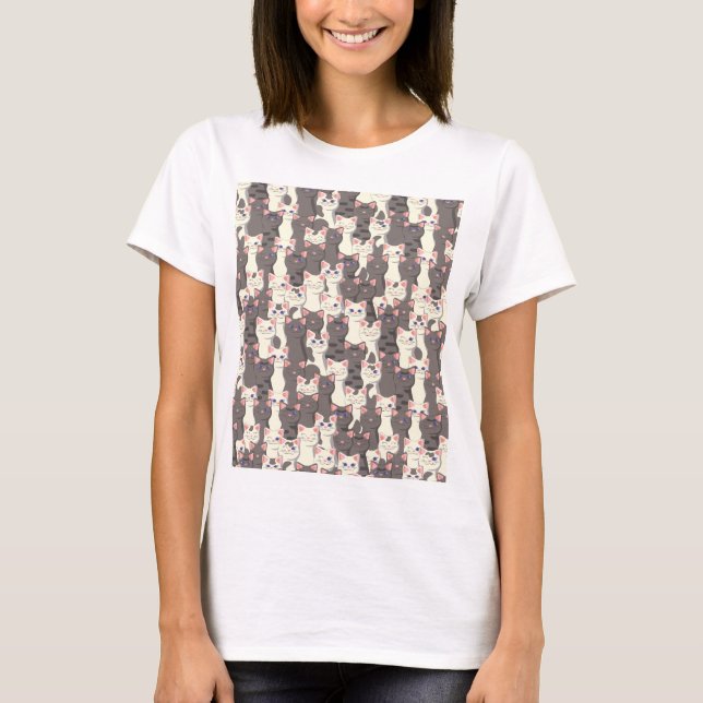 T-shirt Motif de chats blancs et gris (Devant)