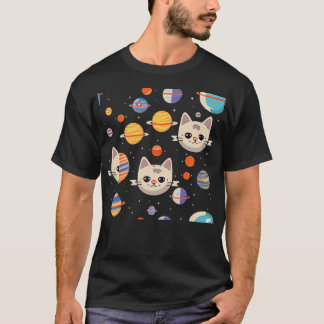 T-shirt Motif De Chats Visages Dans L'Espace