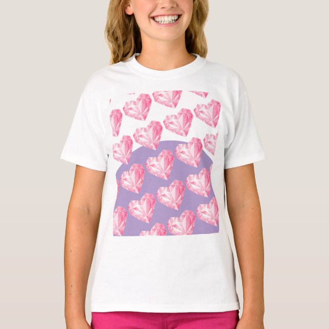 T-shirt Motif de cœur en diamant rose – Mignon et élégant (Devant)