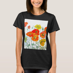 T-shirt Motif de fleur de pavot rouge orange aquarelle
