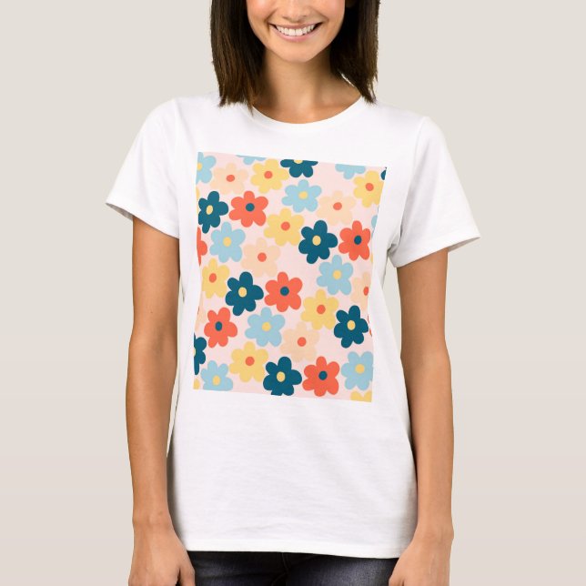 T-shirt Motif de fleurs hippie rétro coloré (Devant)