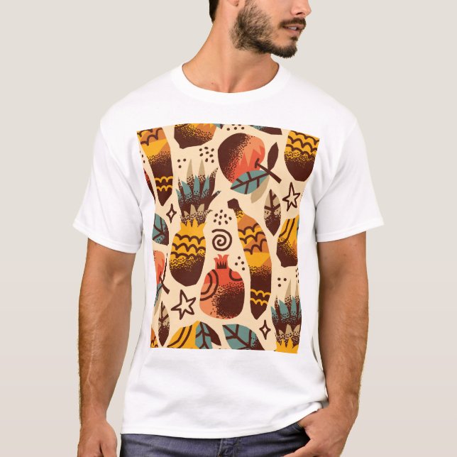 T-shirt Motif de mélange de fruits tropicaux colorés (Devant)