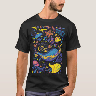 T-shirt Motif de mer lumineuse - dessin de gribouillis mar