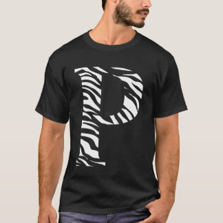 T-shirt Motif de peau d'animal zèbre Initiales Lettre P No