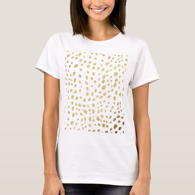 T-shirt Motif de pois blanc chic de peinture d'or de faux (Devant)