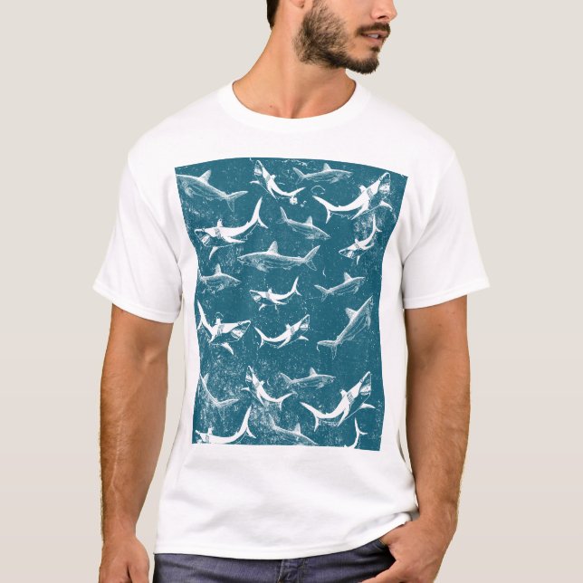 T-shirt Motif de requins bleus en détresse (Devant)