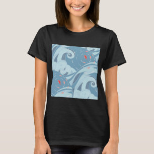 T-shirt Motif de vagues de l'océan japonais et de poissons