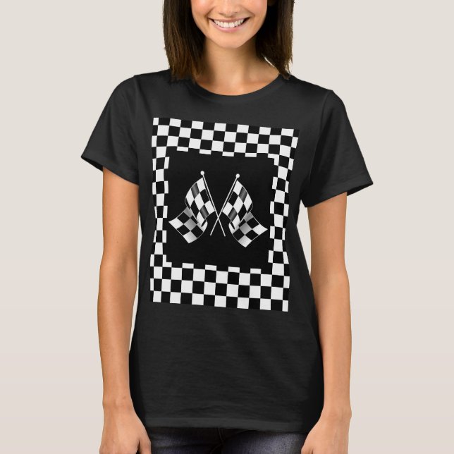 T-shirt Motif du drapeau cool noir et blanc À damiers (Devant)
