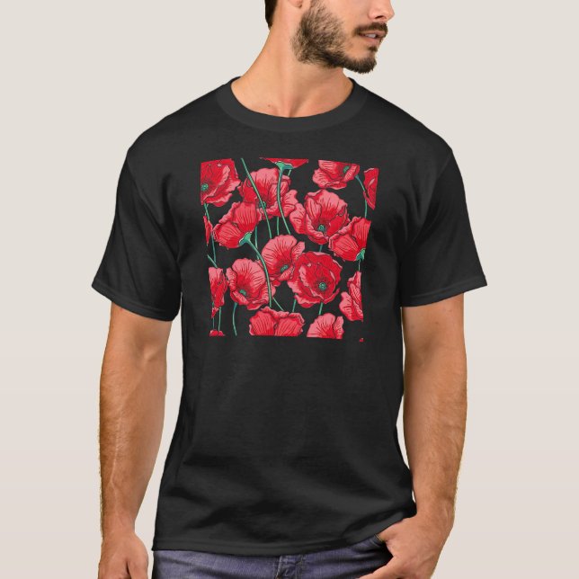 T-shirt Motif floral de champ rouge de pavot de souvenir (Devant)