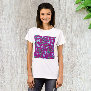 T-shirt Motif floral violet avec fleurs bleues