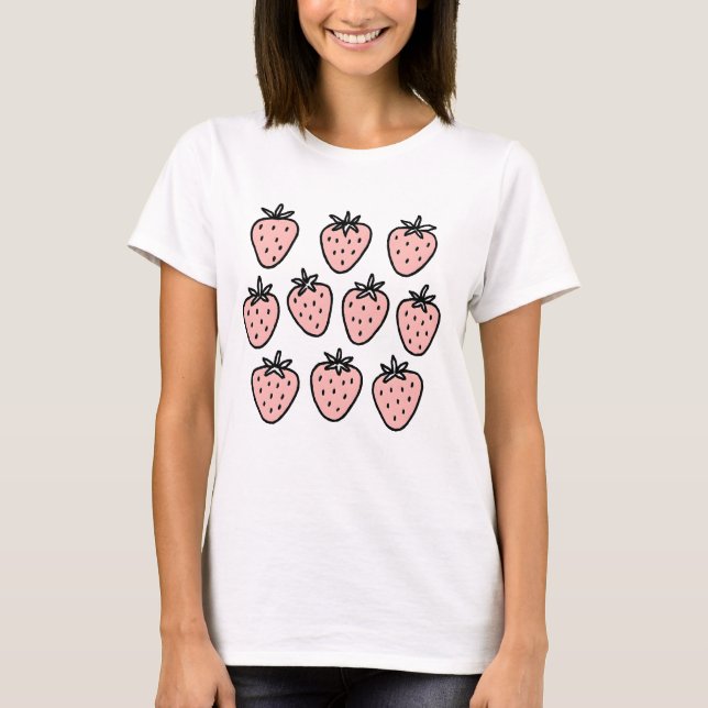 T-shirt Motif Fraise Rose – Joli Fruit Dessiné à la Main D (Devant)