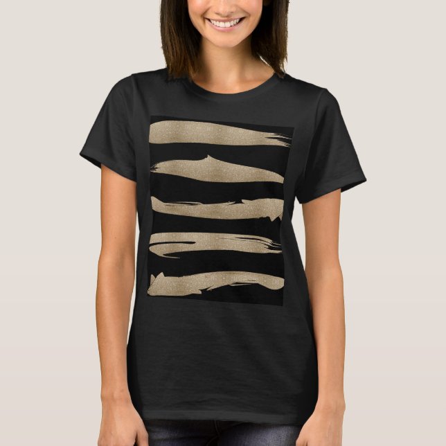 T-shirt motif géométrique preppy bandes noir et or (Devant)