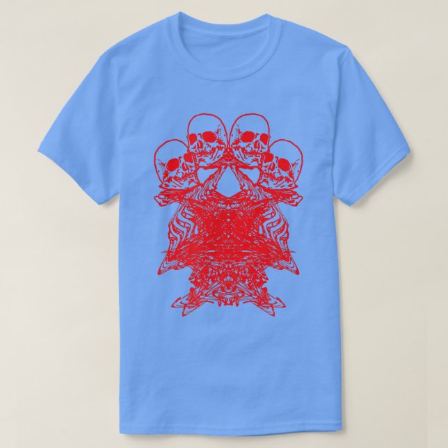T-shirt Motif Glitch Skeleton Trippy EBoy EGirl Punk Rouge (Design devant)