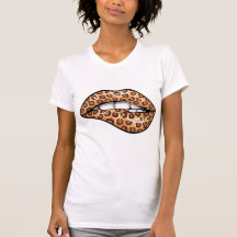 T-shirt motif lèvres de guépard brun léopard