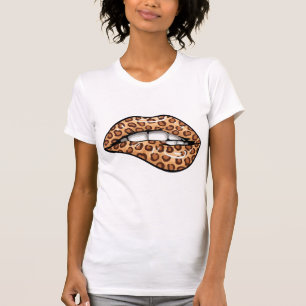T-shirt motif lèvres de guépard brun léopard