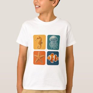 T-shirt Motif mignon de la vie marine - Hippocampe, méduse