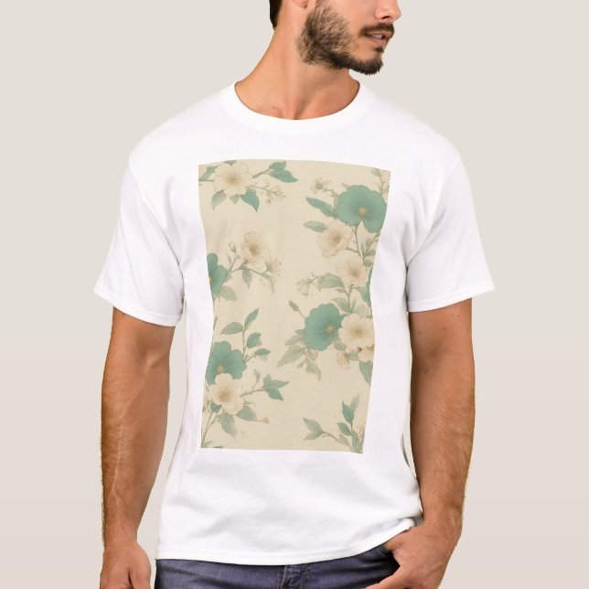 T-shirt Motif Pastel Turquoise et crème Floral (Devant)