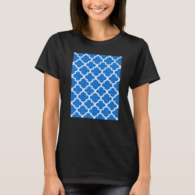 T-shirt Motif Quatrefoil En Blancs Sur Blu Classique (Devant)