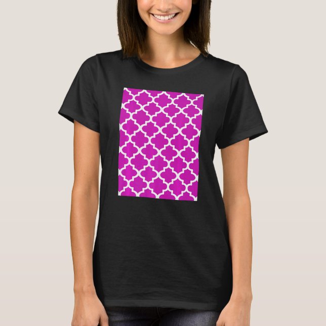 T-shirt Motif Quatrefoil En Plan Blanc Sur Rose Foncé (Devant)