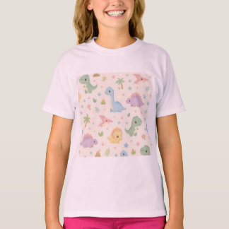 T-shirt Motif sans couture de dinosaure bébé mignon pastel