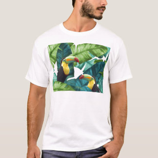 T-shirt Motif tropical de feuille de banane de toucans