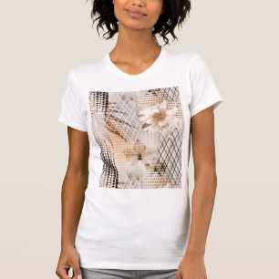 T-shirt Motif tropical gris beige.