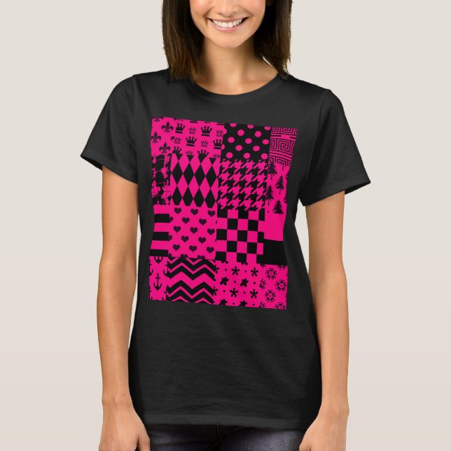 T-shirt Motifs mélangés rose noir (Devant)