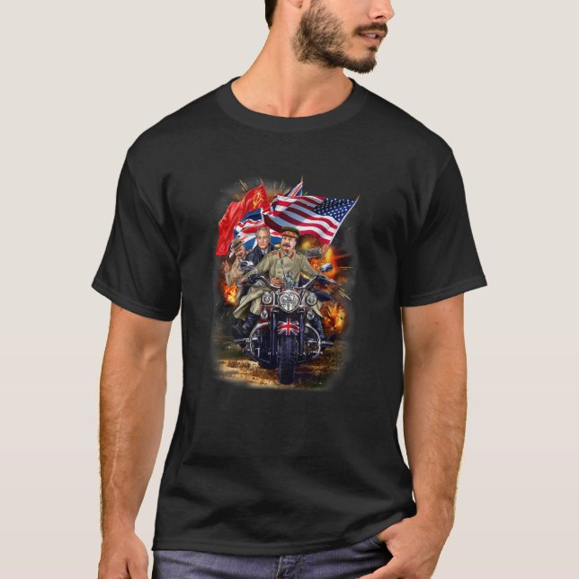 T-shirt Moto à cheval Churchill, Roosevelt et Stalin (Devant)