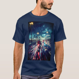 T-shirt Moto Anime Cyberpunk Rainy City
