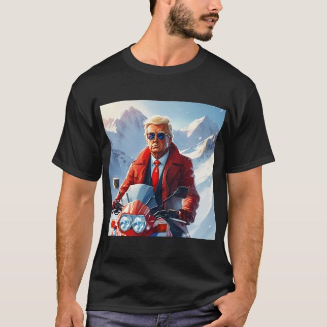 T-shirt Moto Trump Riding en hiver Noël MAGA (Devant)