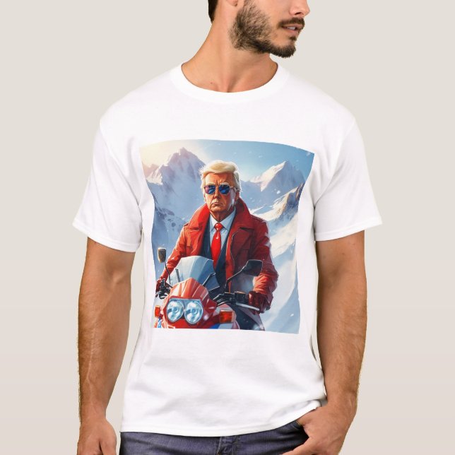 T-shirt Moto Trump Riding en hiver Noël MAGA (Devant)