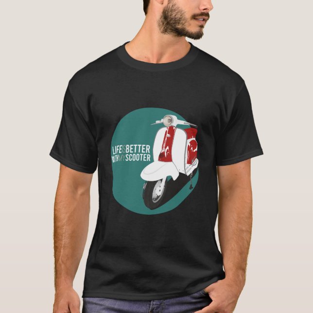T-shirt motocicleta con letr vie mieux avec mon scoote (Devant)