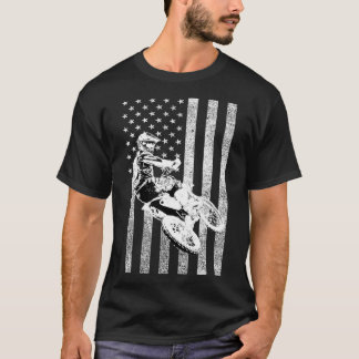 T-shirt Motocross Jumping Bike Distressed American Flag
