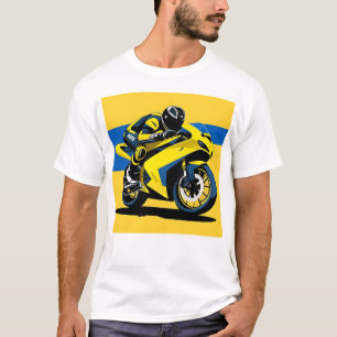T-shirt Motocyclette de course jaune et illustration de ca