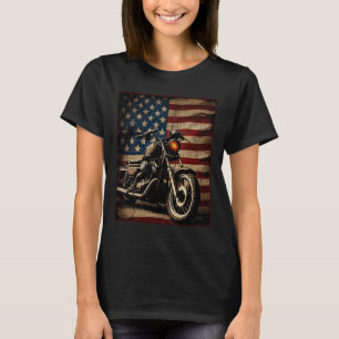 T-shirt Motocyclette Drapeau États-Unis Rétro Biker