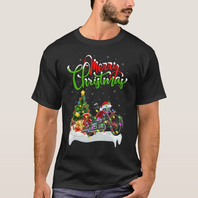 T-shirt Motorcycle   Xmas Decorations Santa Motorcycle Chr (Devant)