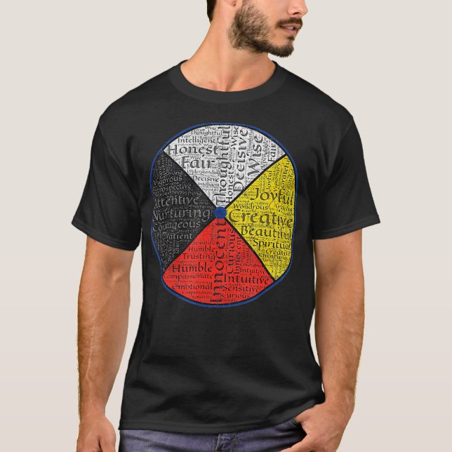T-shirt Mots Autochtones Américains De La Roue Médicale (Devant)