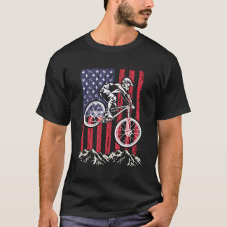 T-shirt Mountain Bike Mtb Downhill Cycling Drapeau américa