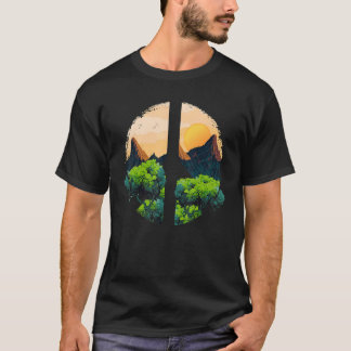 T-shirt Mountain Landscape Peace Sign Hiking Hiker Climber