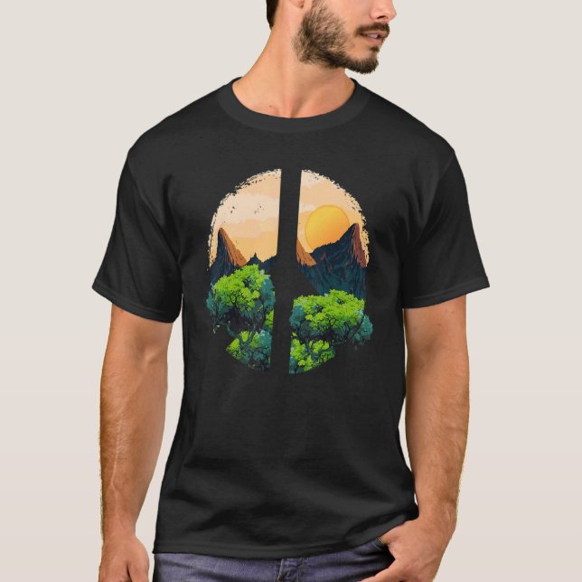 T-shirt Mountain Landscape Peace Sign Hiking Hiker Climber (Devant)