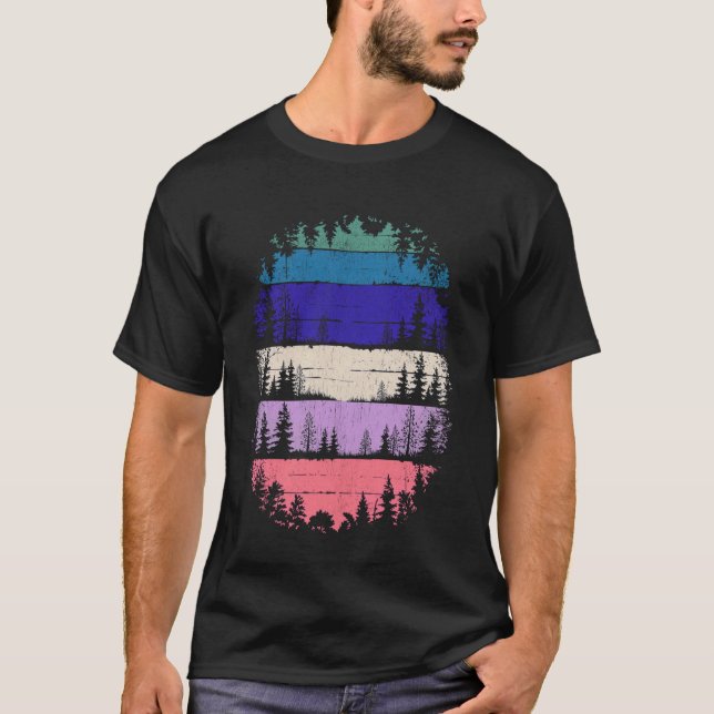 T-shirt Mountain Landscape Reflection Forest Trees Outdoor (Devant)